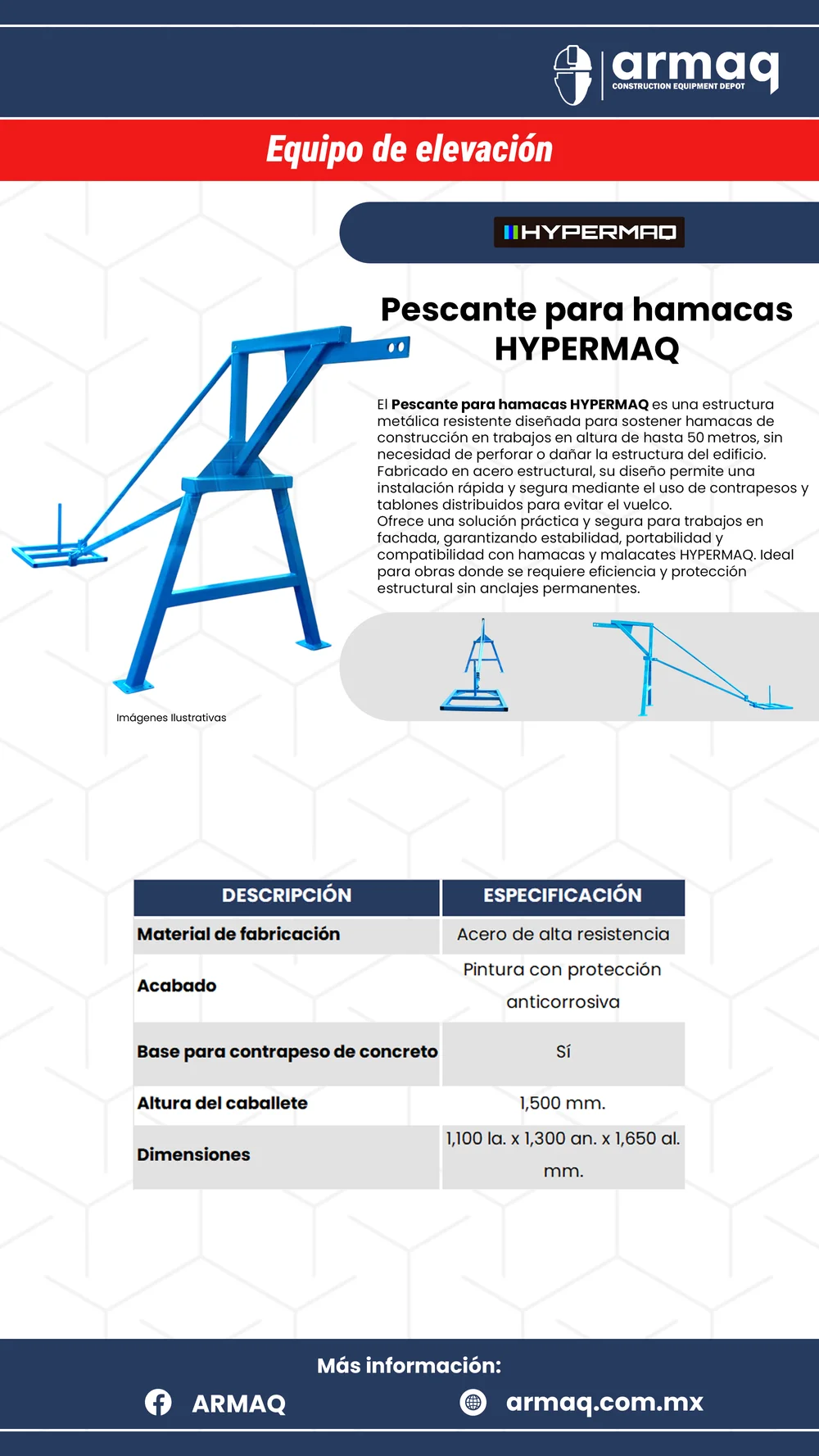 Ficha técnica de Pescante para hamacas HYPERMAQ